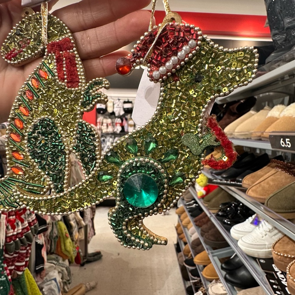 Jingles & Joy Dinosaur Christmas Ornaments Gold and Red Holiday Ornaments